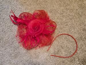 Fascinator, Tea Party, Race Day Hat with Clip, Red Rose, Feathers